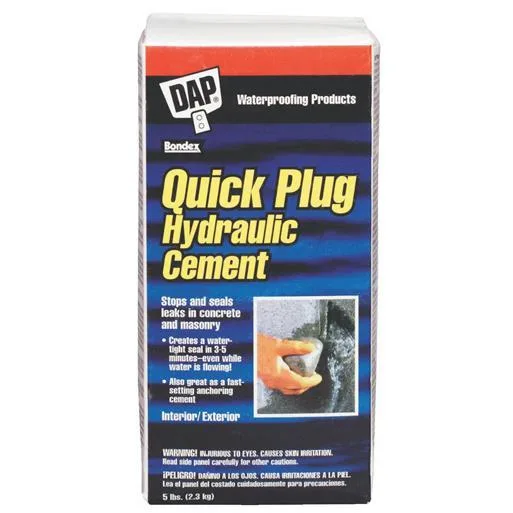 Gray hydraulic cement powder in a 5 lb box