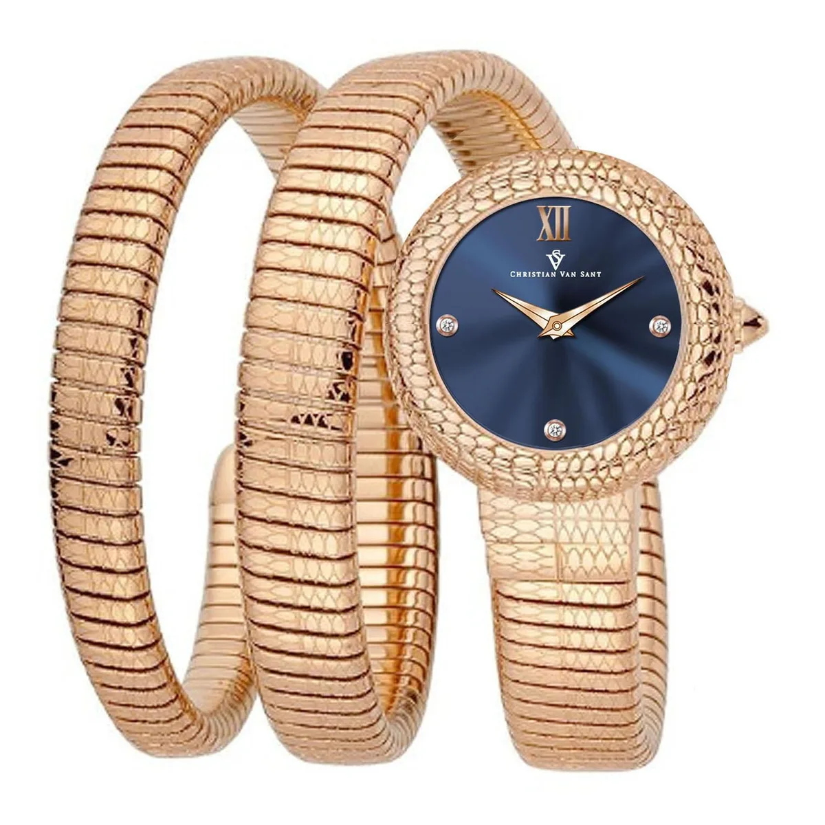 Silver stainless steel watch with blue dial and metal bracelet