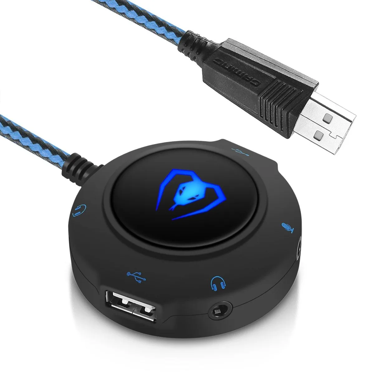  Micolindun GM280 audio adapter USB 3.5mm hub Blue — product photo