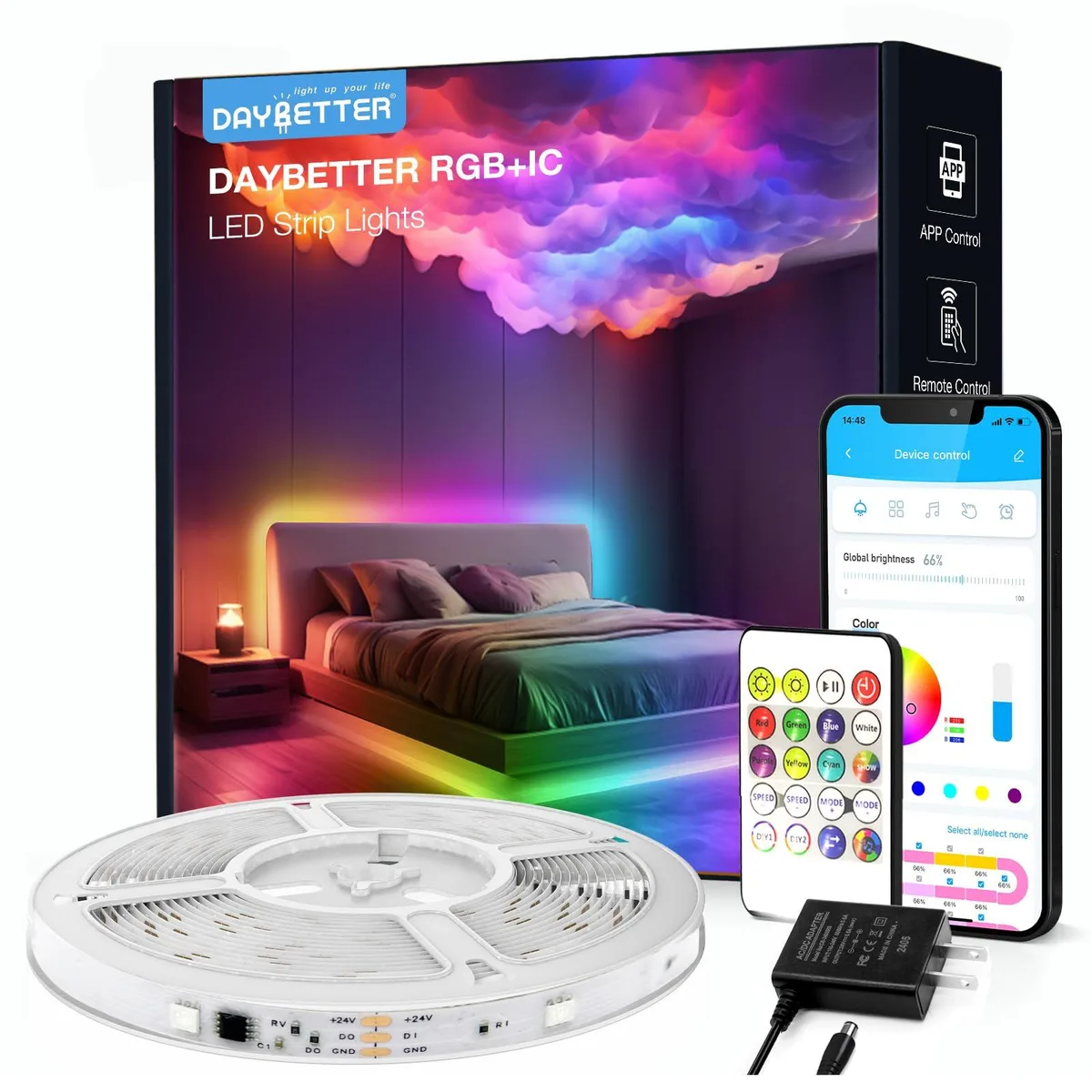 A 16.4 foot flexible LED strip on a reel with a plastic finish
