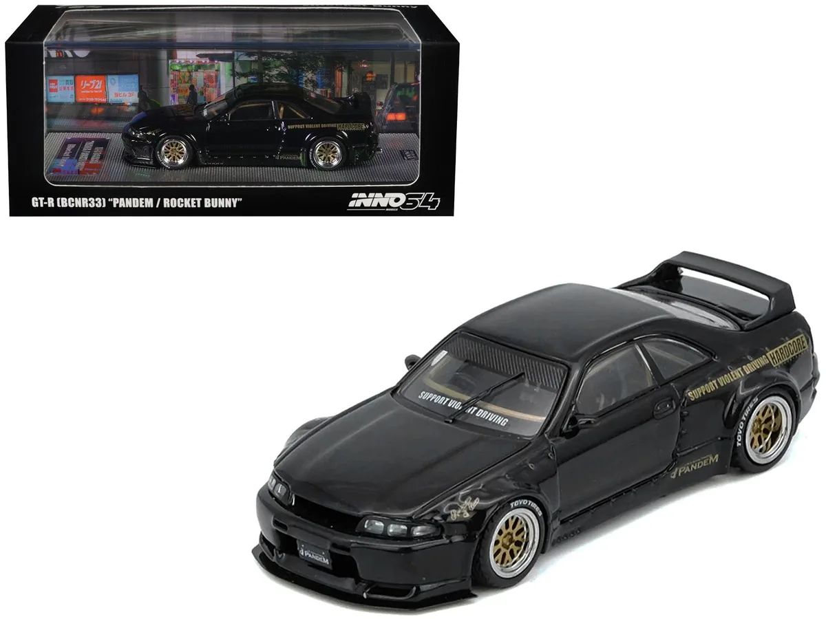 Inno Models Inno Models Nissan Skyline GT-R (BCNR33) RHD "Pandem - Rocket Bunny" Black 1/64 Diecast Hobby Collectible — product photo