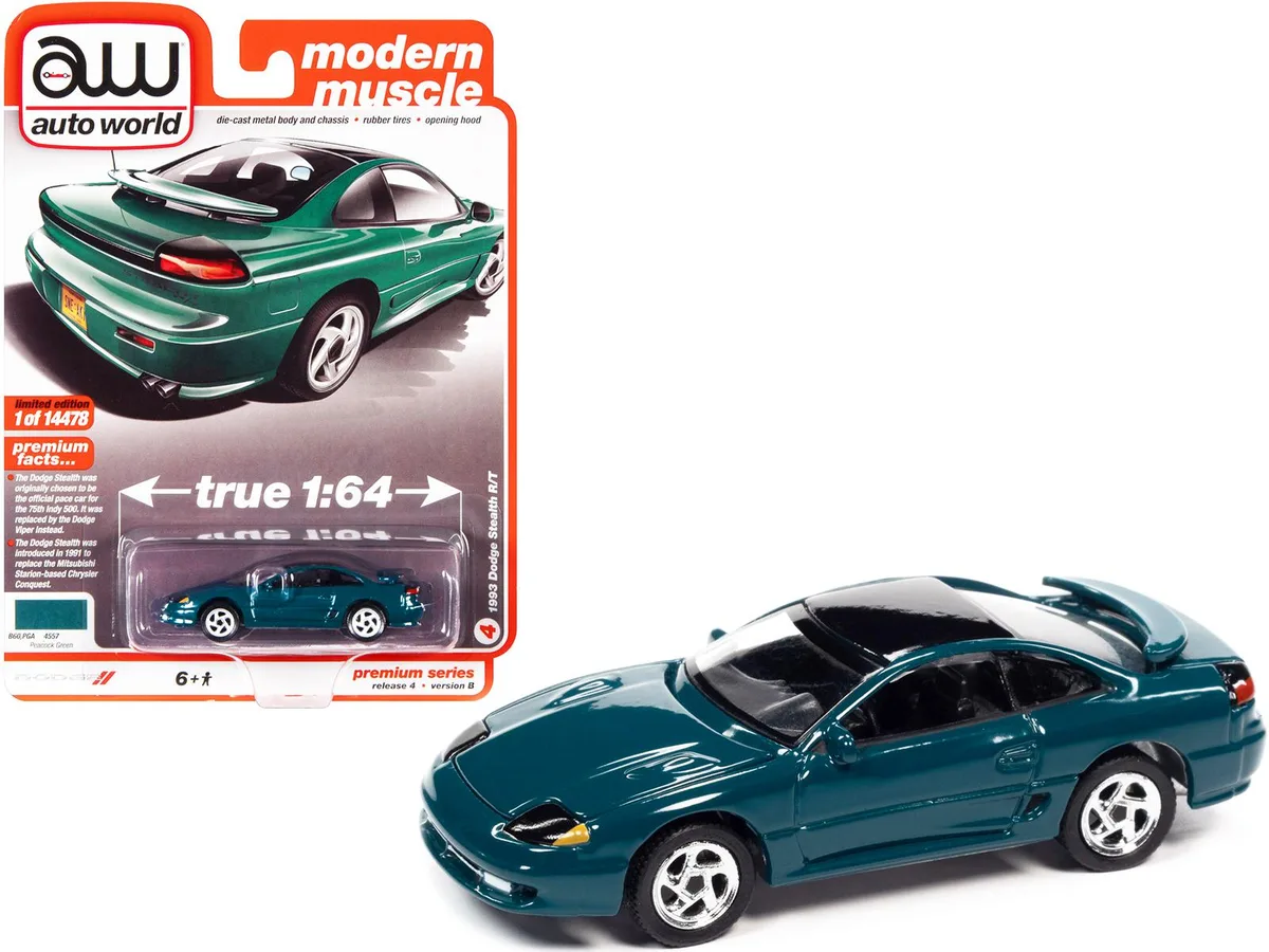 auto world Auto World 1993 Dodge Stealth R/T Peacock Green Black Top Limited Edition 14478 1/64 Hobby Collectible — product photo