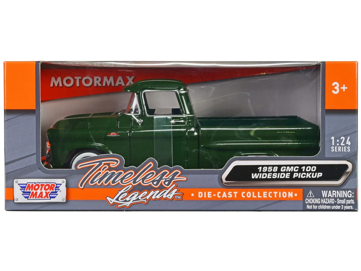 MOTORMAX MOTORMAX 1958 GMC 100 Wideside Pickup Truck Green Timeless Legends 1/24 Diecast — product photo