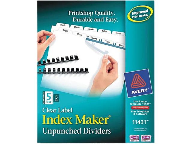 Avery Avery 11431 card filing tab dividers 5-tab white 5 sets — product photo