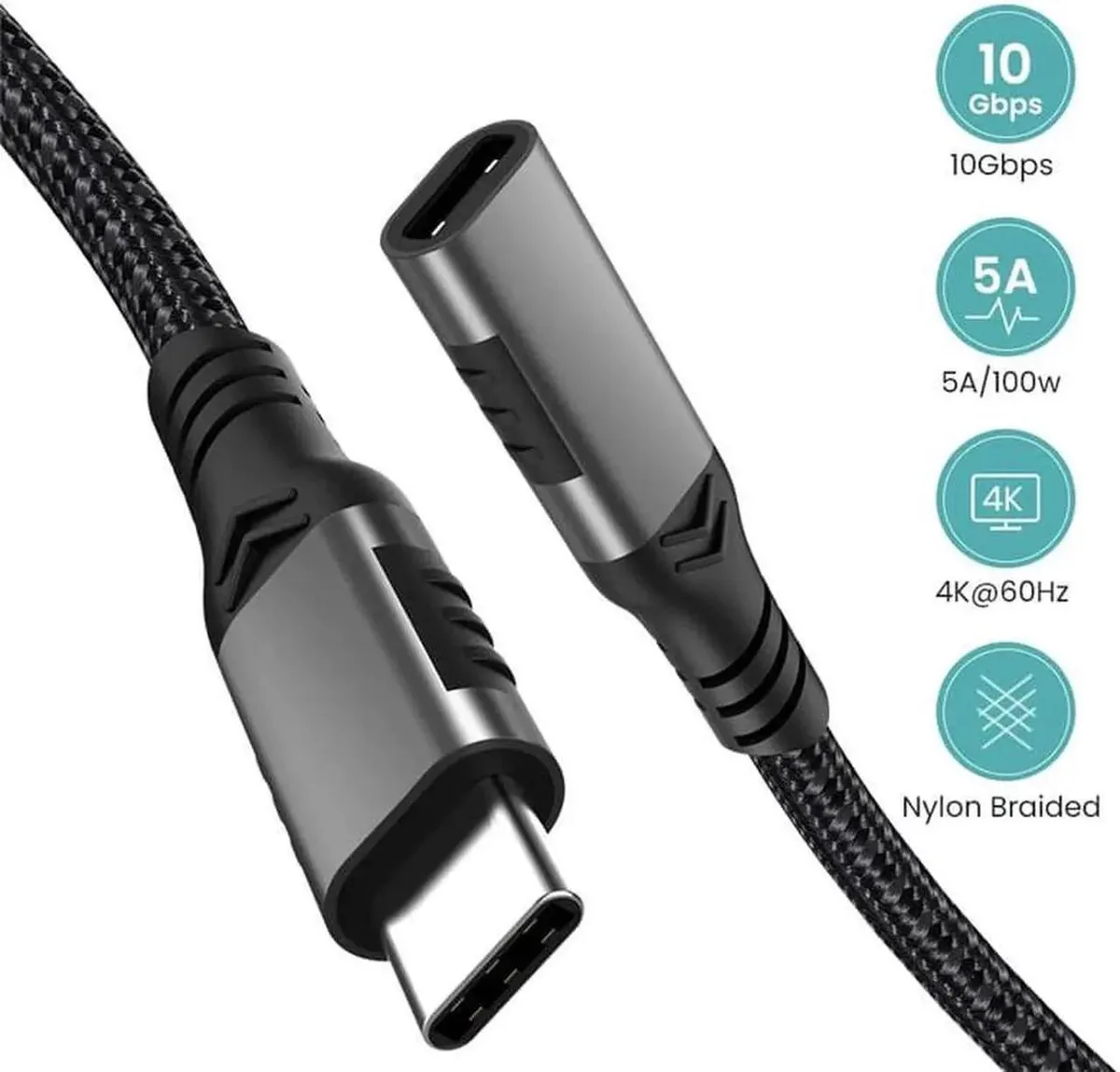 Vszerda Vszerda USB C Extension Cable 6.6ft Braided 10Gbps 100W 4K — product photo