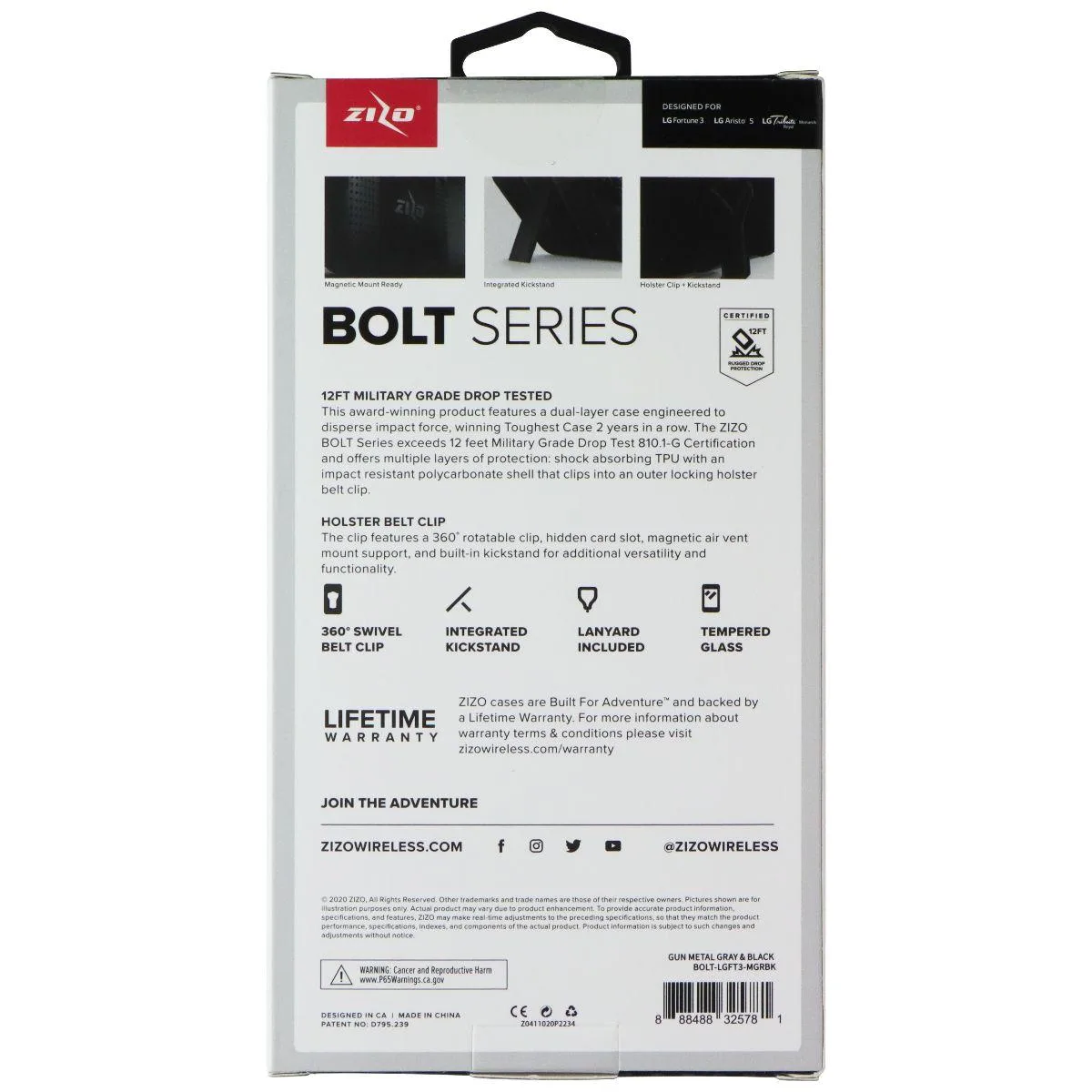 Zizo Zizo Bolt Series Case Gray for LG Fortune 3 / Aristo 5 — product photo