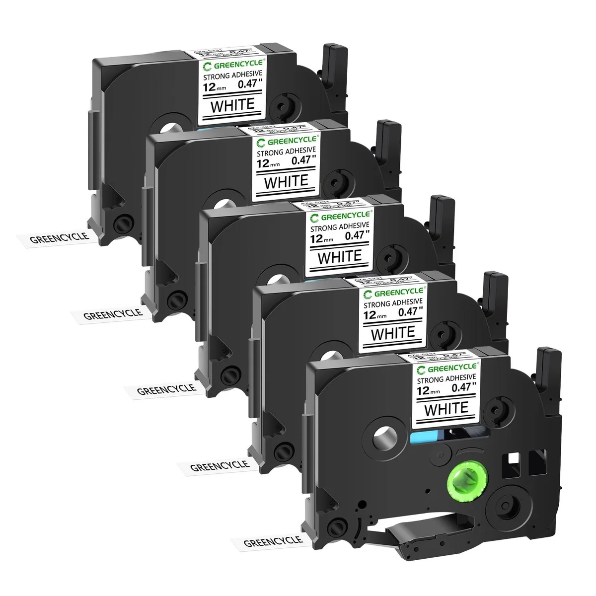 GREENCYCLE GREENCYCLE TZe-S231 12mm 0.47" Laminated White Label Tape 5 Pack — product photo