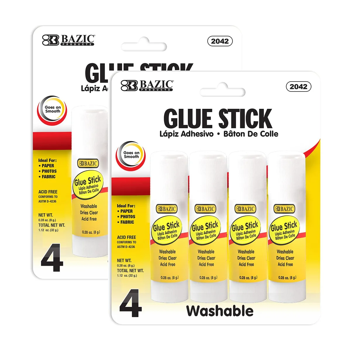  BAZIC PRODUCTS 2042 Glue Sticks 4-count .28 oz 2-Pack — product photo