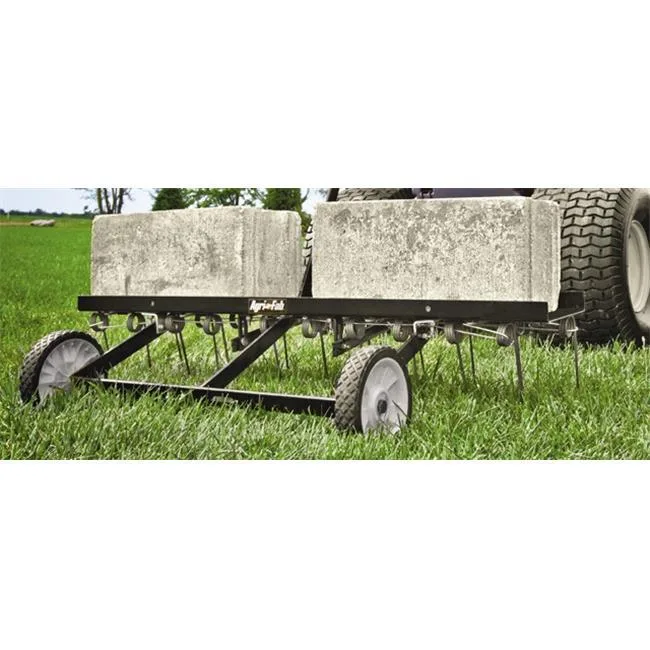 Agri-Fab 40 inch steel lawn dethatcher with twenty teeth and semi-pneumatic wheels