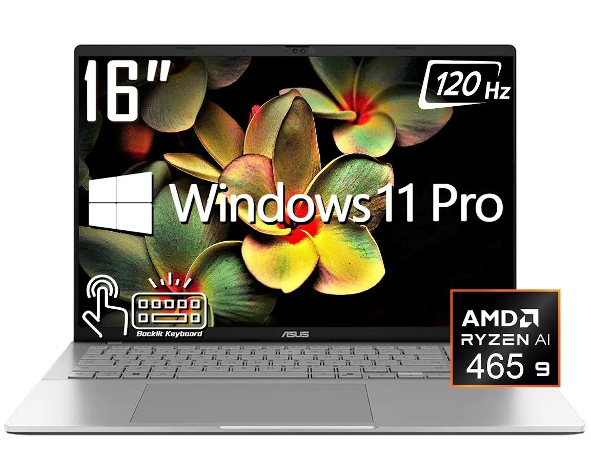 ASUS ASUS Vivobook S16 Business Laptop 16" WUXGA 120Hz Touch AMD Ryzen AI 9 465 32GB DDR5 2TB SSD Silver — product photo