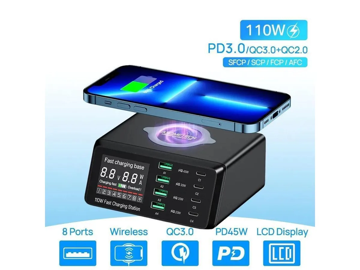 IXJYLCPC IXJYLCPC 110W 8-Port USB Charging Station with Wireless Charging — product photo