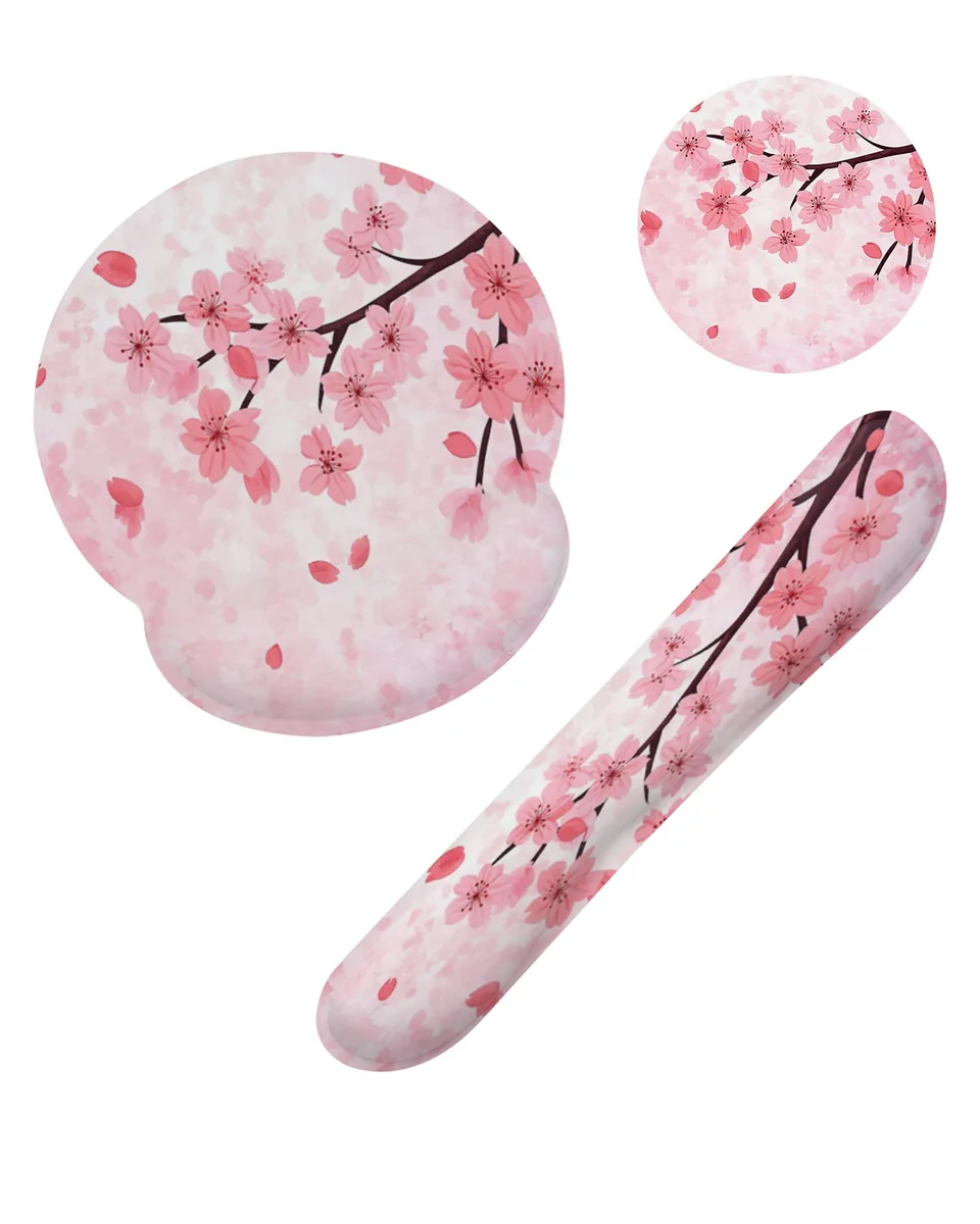  FIOUQINE WTSBD-156 Cherry Blossom Pink Flower Mouse Pad Set with Wrist Rest — product photo