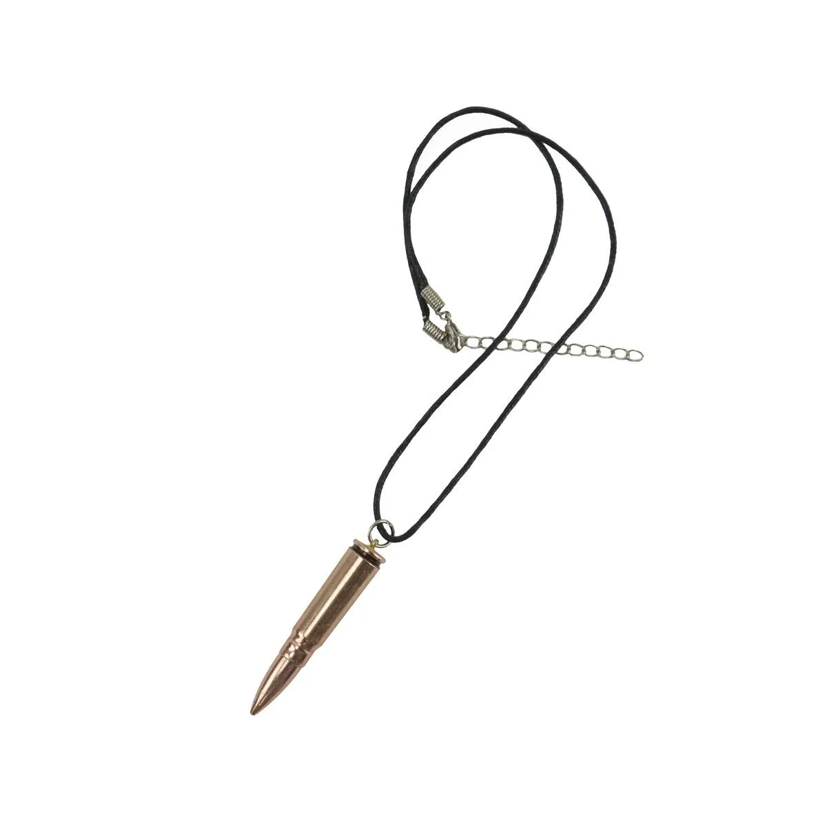 Copper rifle bullet pendant on black waxed cord with lobster clasp