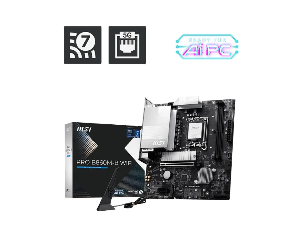 MSI MSI PRO B860M-B WIFI Intel B860 DDR5 Wi-Fi 7 Micro ATX Motherboard — product photo