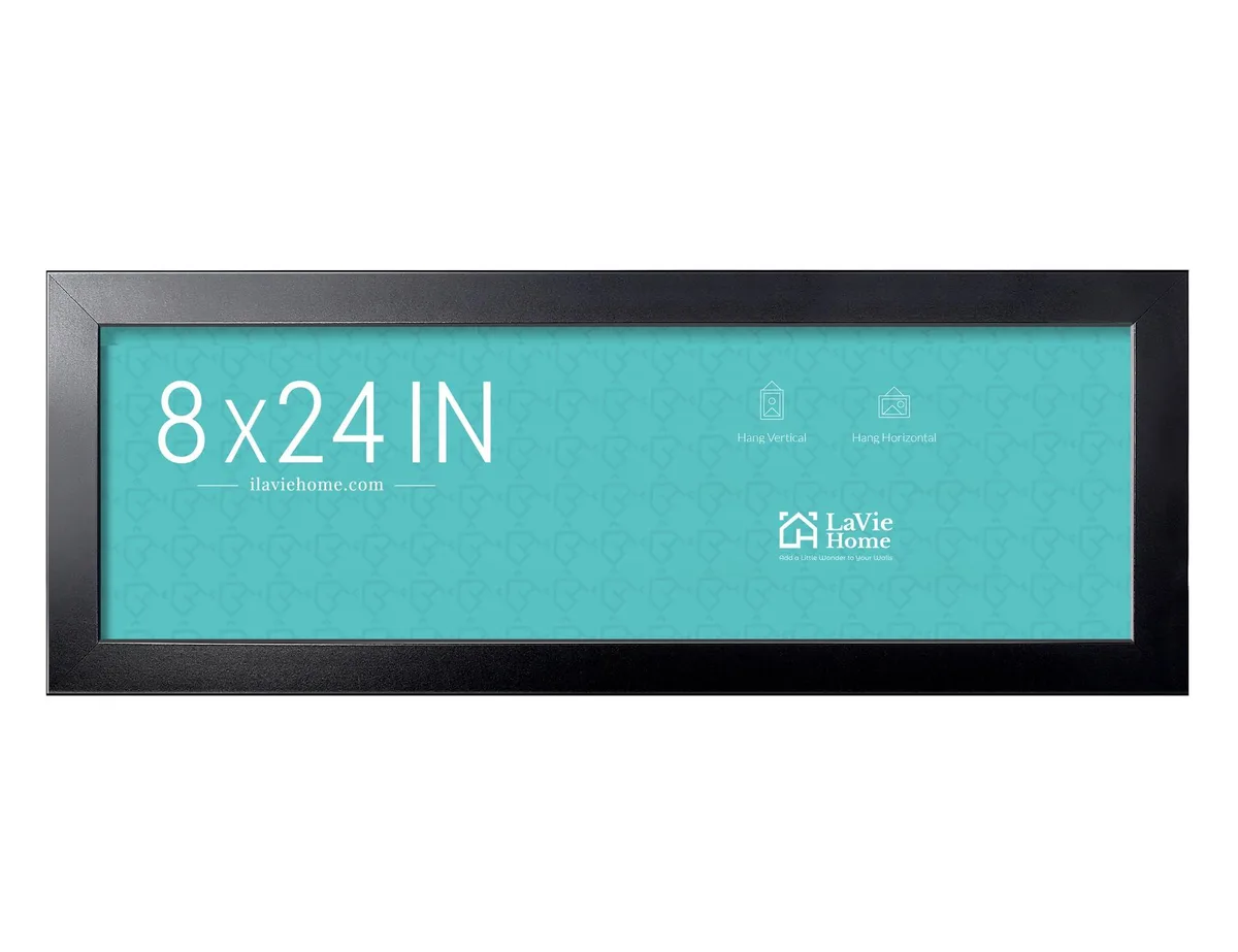 Black wooden panoramic frame 8 by 24 inches with thick moulding and clear plexiglass front