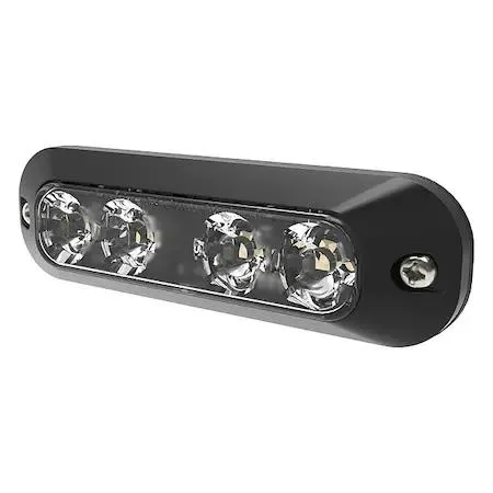 Compact amber LED warning light, rectangular housing, permanent mount, pigtail wiring