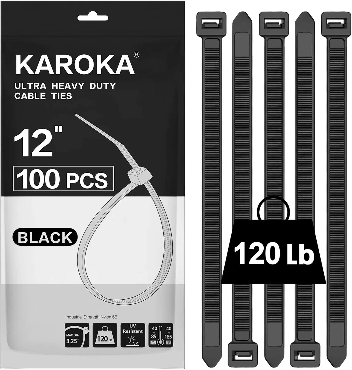 Ennovor Ennovor Heavy Duty Zip Ties 12 inch 120 lb 100 Pack — product photo