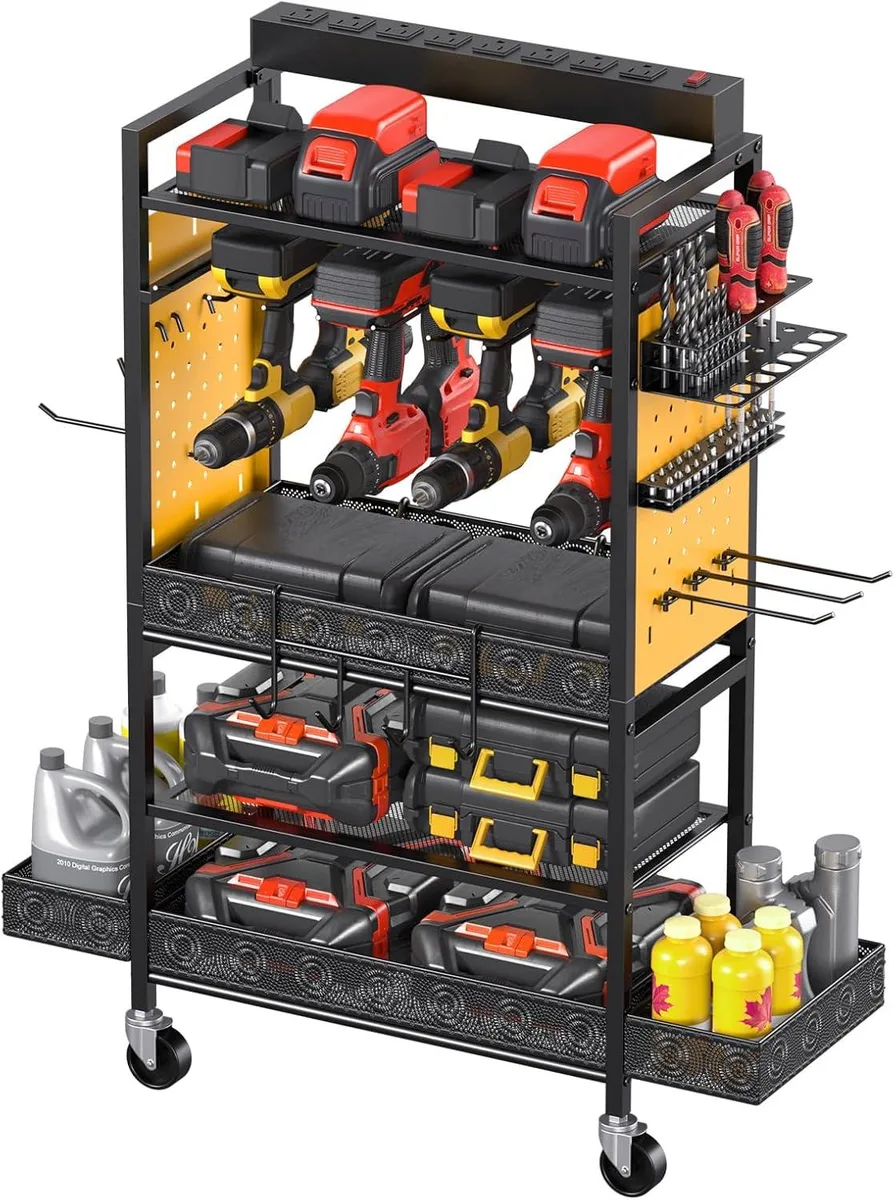 BFKK BFKK Yellow Tool Storage Cart with Charging Station and Pegboard — product photo