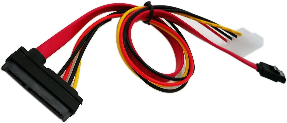 Black 15-inch SATA 22-pin combo cable with Molex power connector