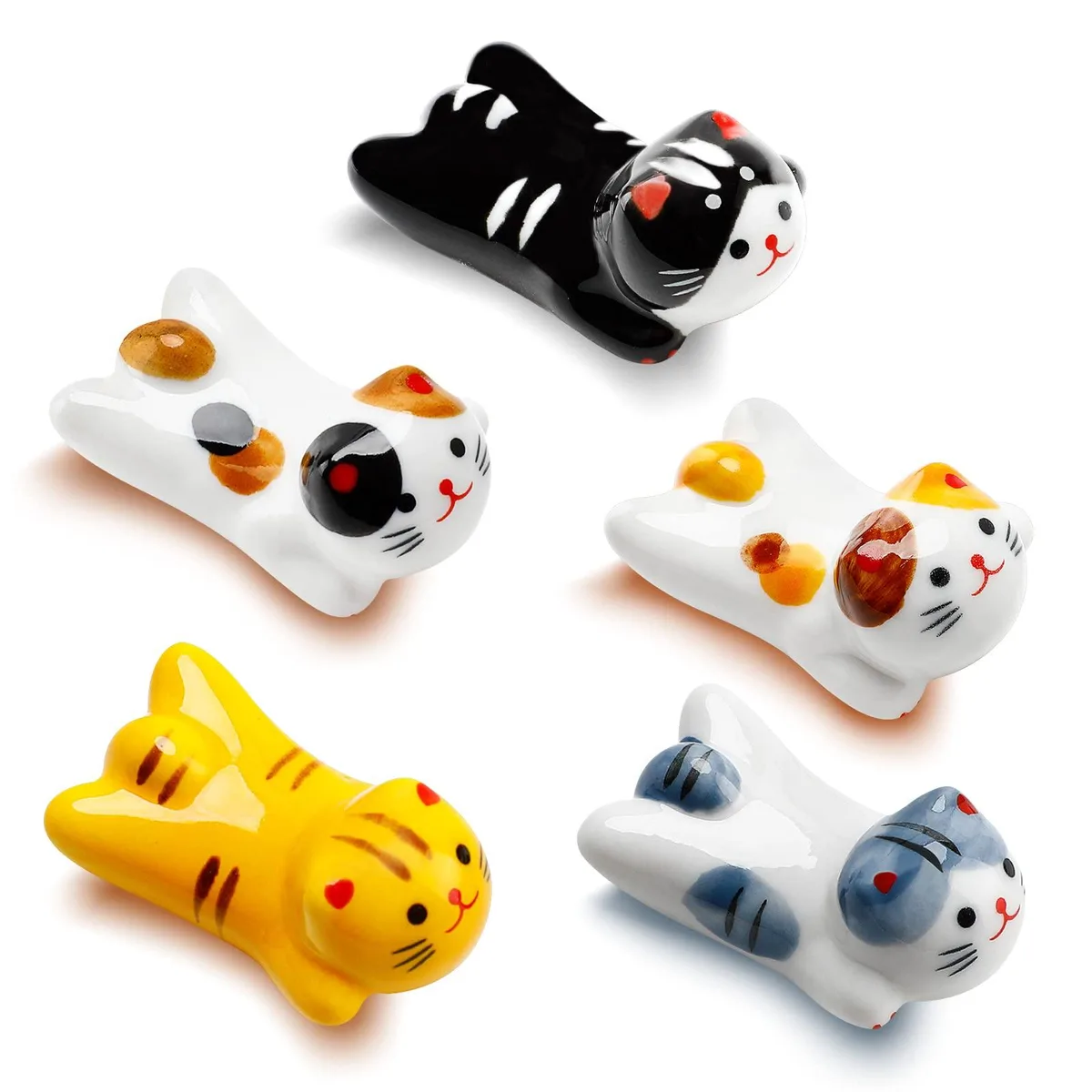  Woerma Cat Chopsticks Holder Set 5 Pack Black Cat Cutlery — product photo