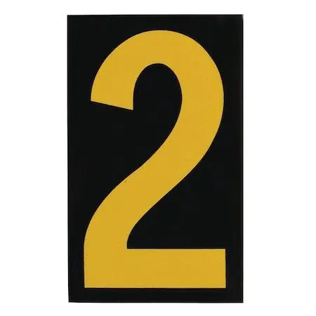 Yellow-on-black reflective number 2 labels, sheet of 25
