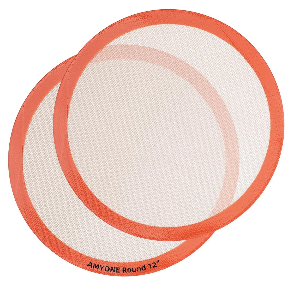Two round silicone baking mats, 11.75 inch diameter, smooth non-stick surface, light grey