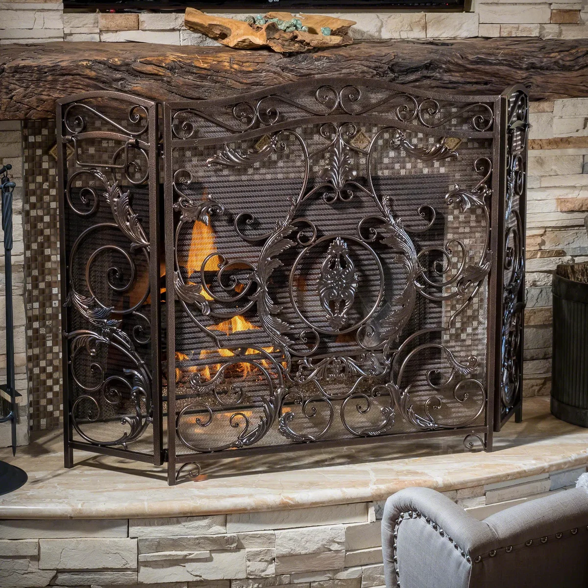 tuphen tuphen Waterbury Fireplace Screen Black+Gold 53.50" W x 36.50" H — product photo