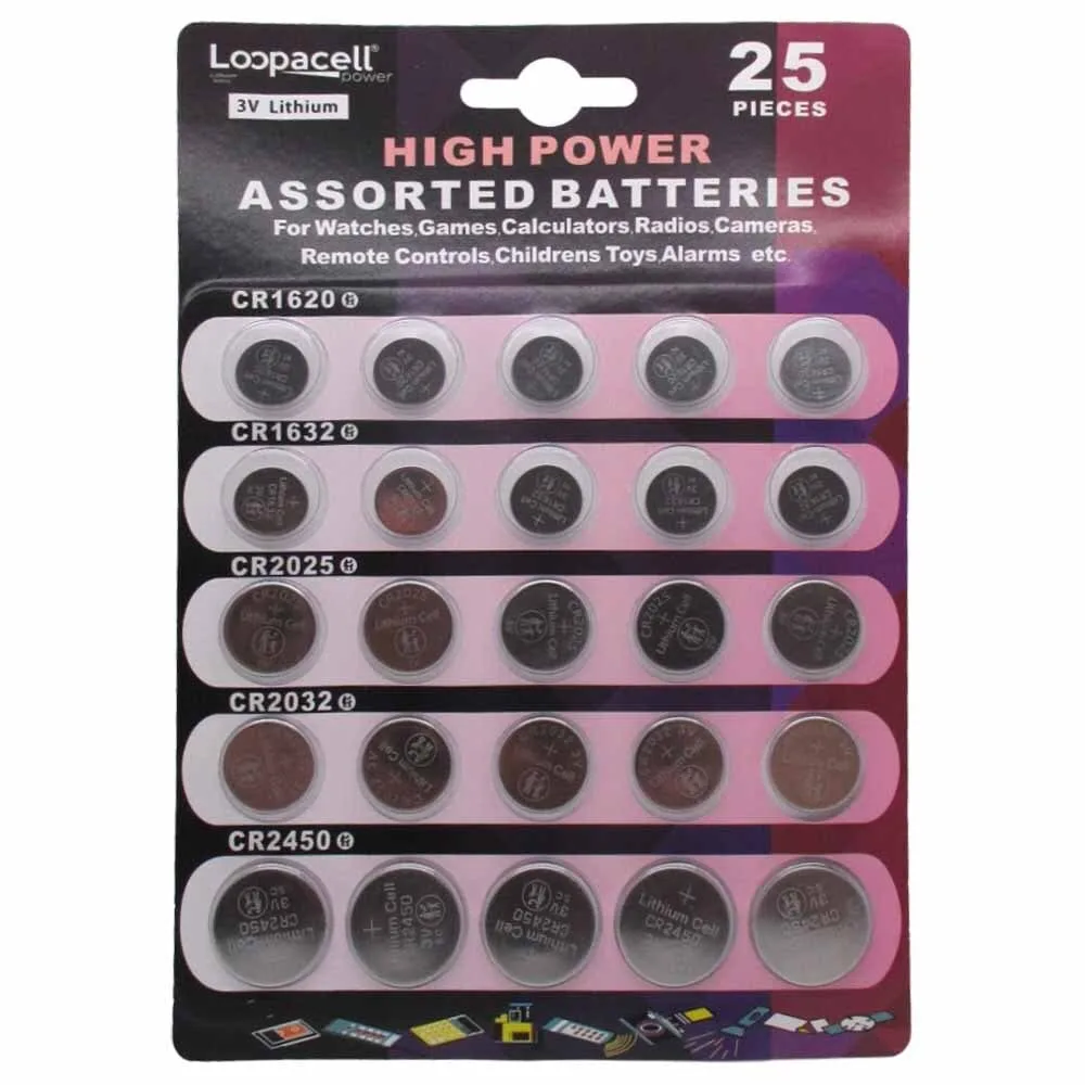 No Sew No Sew 25 Piece Assorted Lithium Button Cell Set CR2032 CR2025 CR2450 CR1620 CR1632 3V — product photo