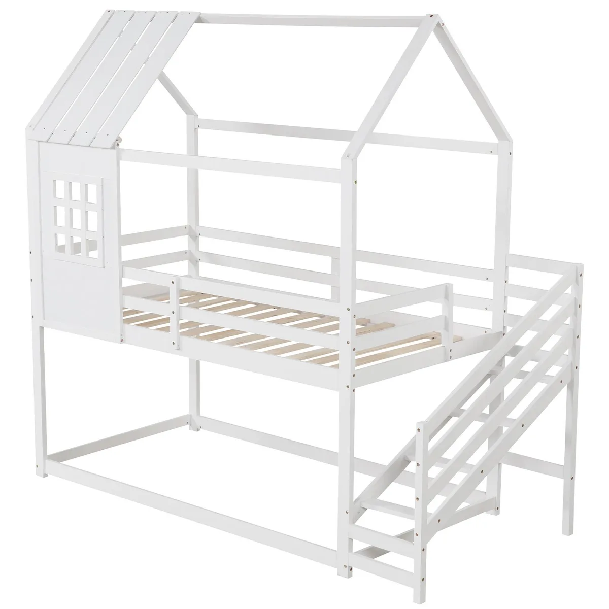 SlickBlue SlickBlue Twin House Bed with Stairs and Roof White — product photo