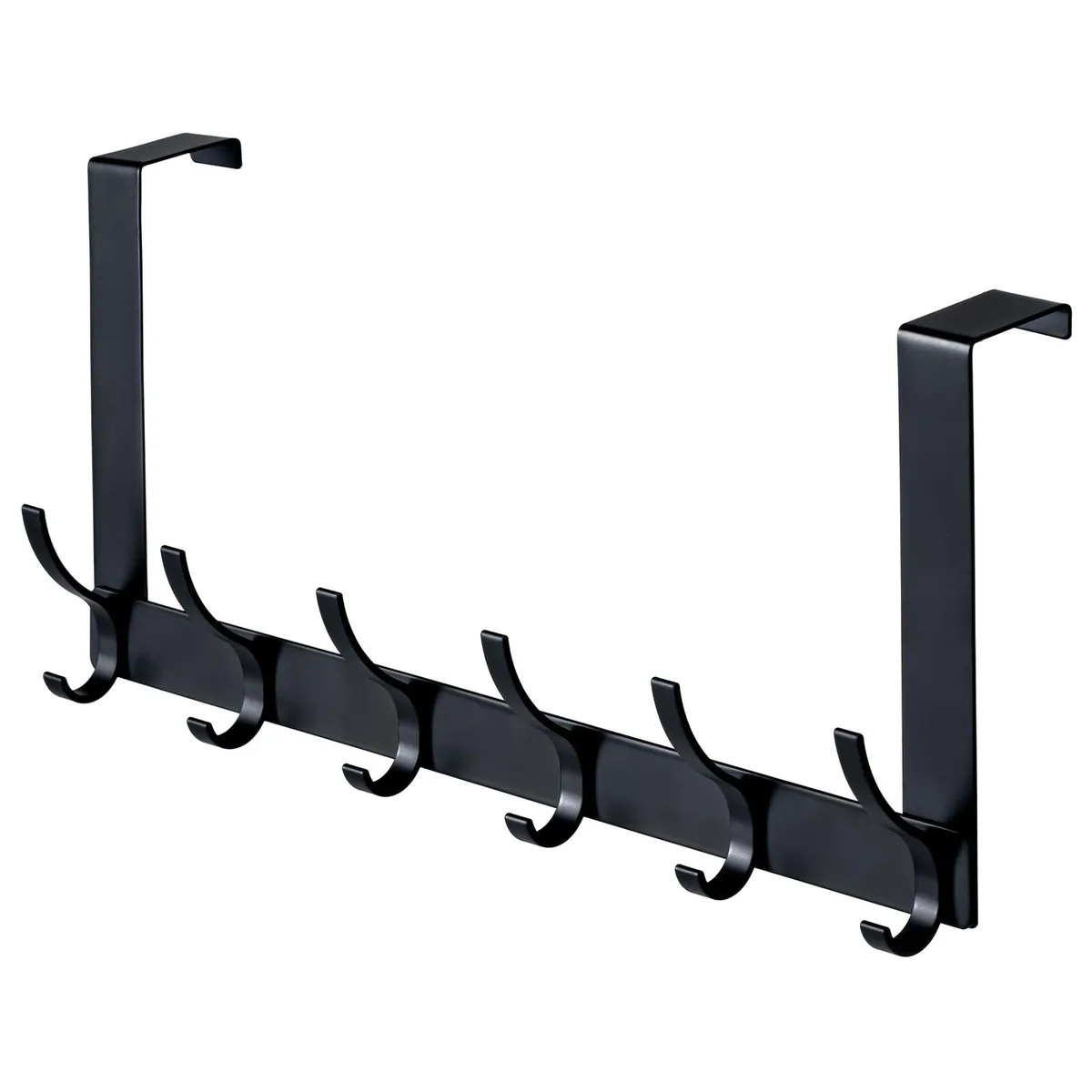 Black over-the-door hook rack with 12 hooks for 1-3/4 inch doors