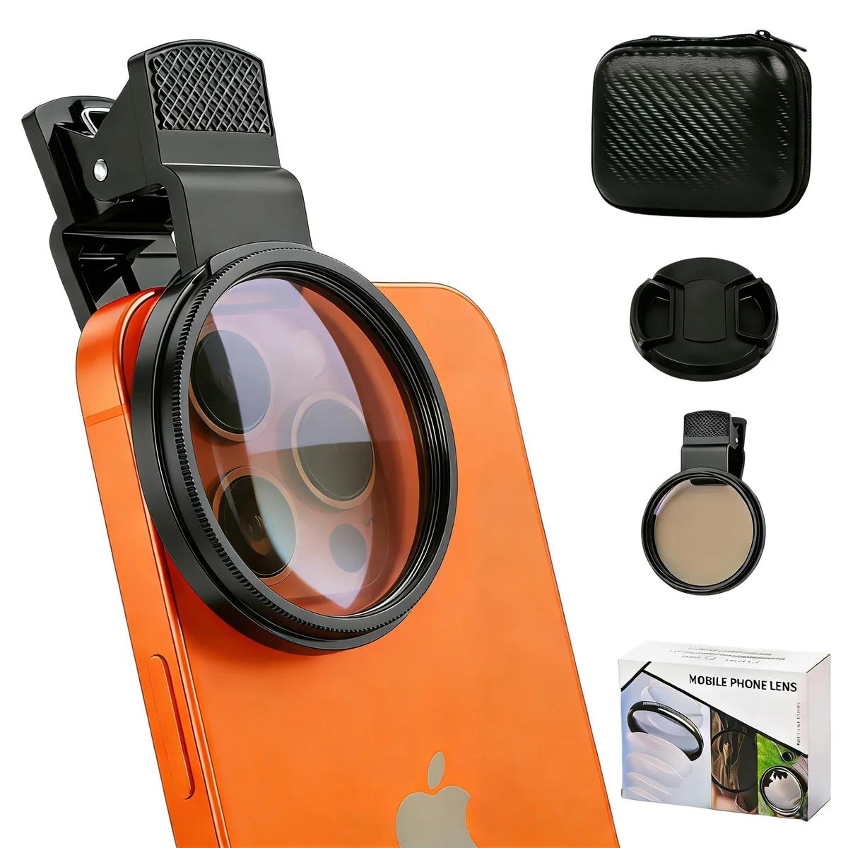 37mm circular polarizing filter with universal phone clip