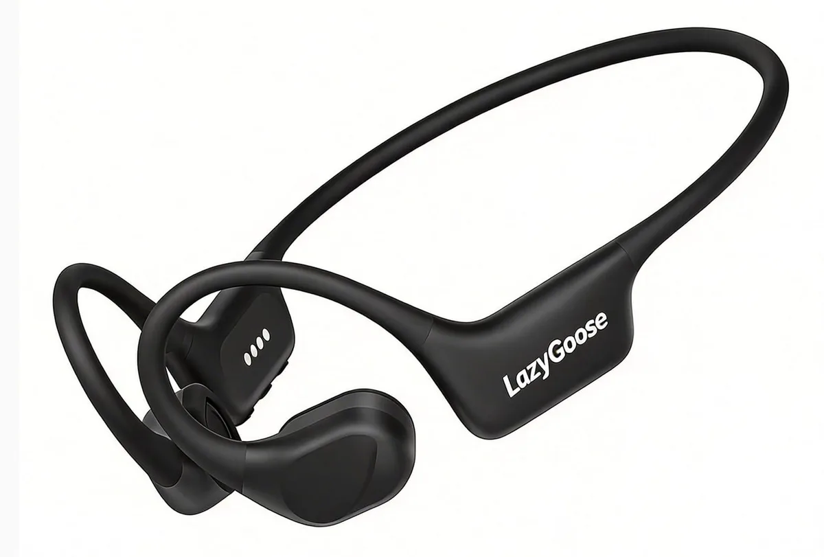 Black open-ear bone conduction headphones with flexible frame