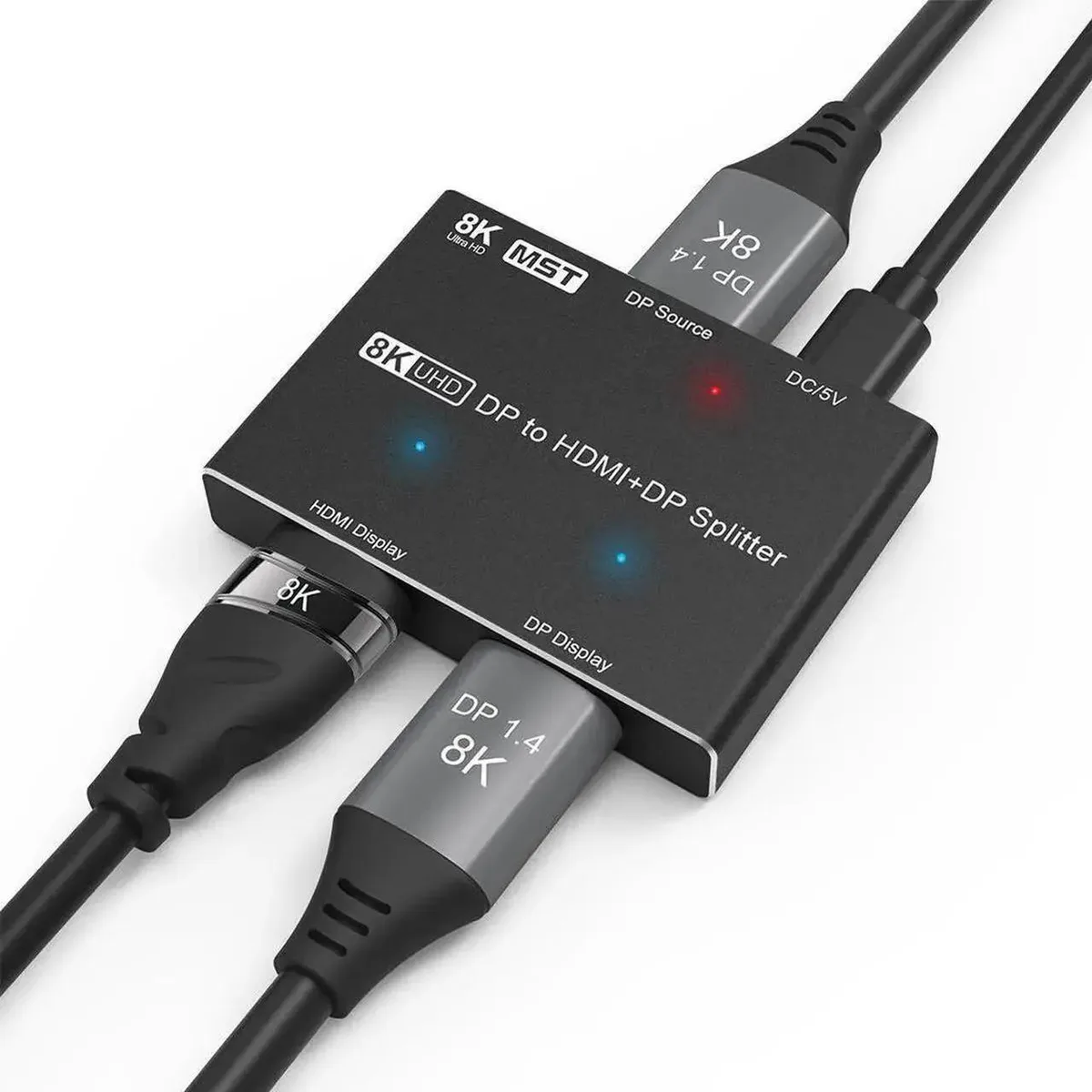 Vszerda Vszerda DisplayPort 1.4 to DP 1.4 &amp; HDMI 2.1 Splitter 1In 2Out MST SST 8K@30Hz 4K@120Hz 1440p@165Hz — product photo
