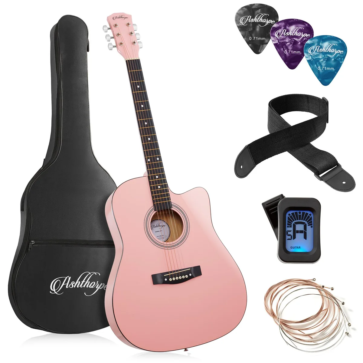 Ashthorpe Ashthorpe 41-inch Beginner Cutaway Acoustic Guitar (Pink) — product photo