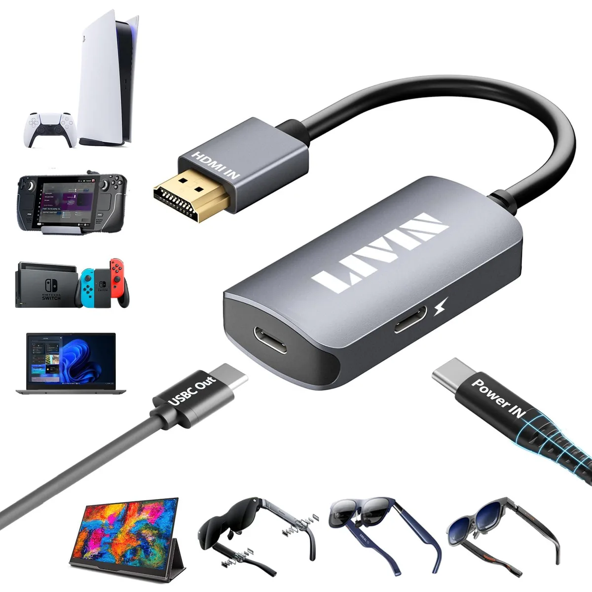  LIVIN HDCC HDMI to USB C Adapter 4K@60Hz 2.3 x 1.2 x .4 in — product photo