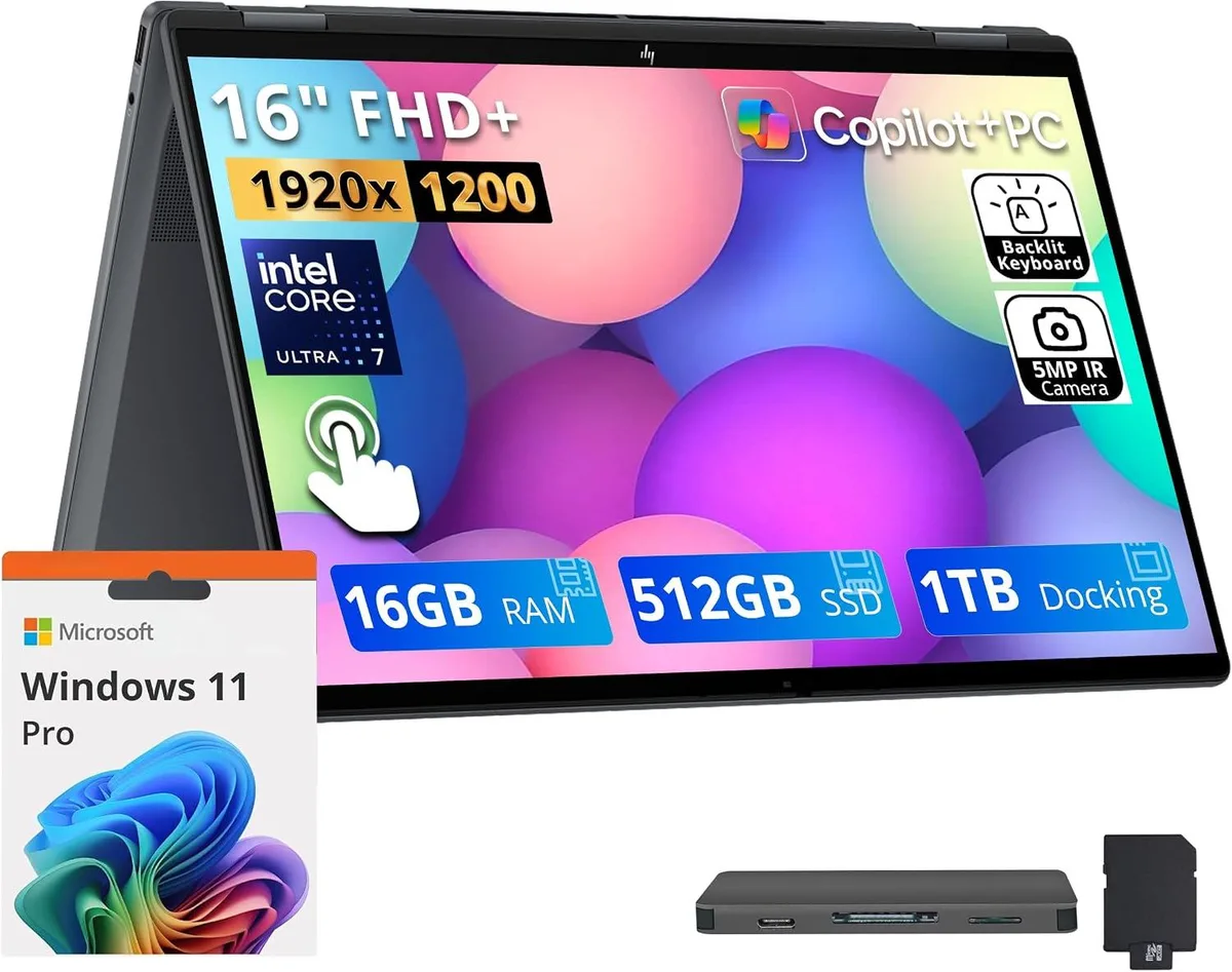 HP HP OmniBook X Flip 16" 2-in-1 Laptop Core Ultra 7 255U 16GB DDR5 512GB SSD Gray — product photo