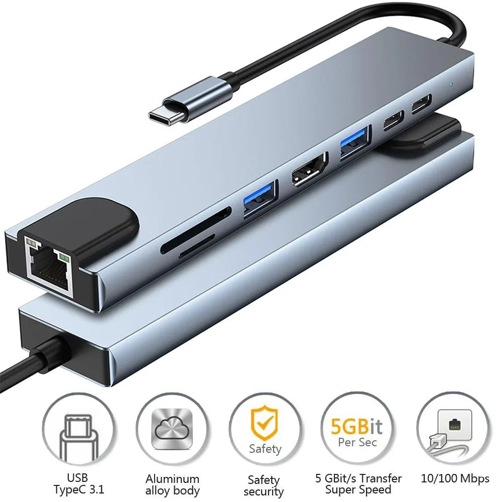 WRIARICH WRIARICH CM2017L8 8-in-1 USB-C Hub 4K HDMI 2×USB3.0/2.0 RJ45 SD/TF 87W PD Gray — product photo
