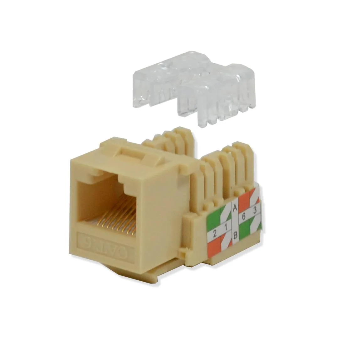 Logico Logico KJ6222-100 Cat6 Keystone Jack 45 Degree Ivory 110 8P8C RJ45 100 Pack — product photo