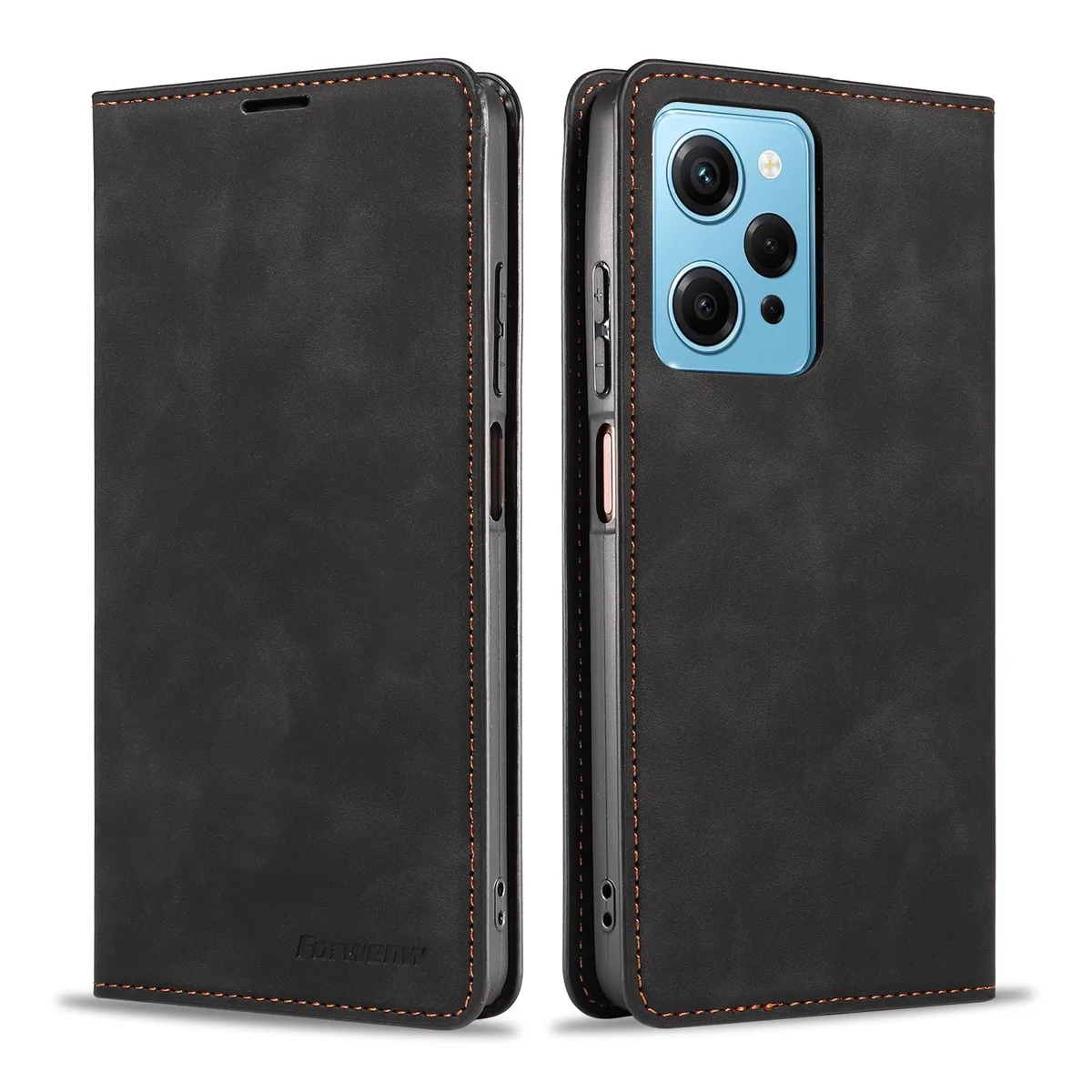 Black flip wallet case with card slots and magnetic closure for Xiaomi Redmi Note 12 4G