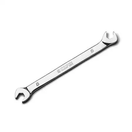 6mm metric open-end wrench with 30 and 60 degree angled heads, chrome finish