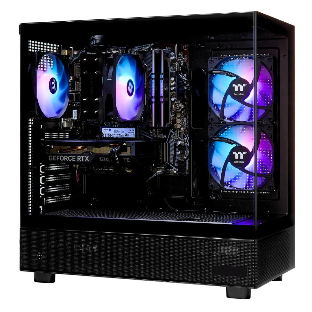 TECHNOID TECHNOID Glass Black Ryzen 7 9800X3D Radeon RX 9070 XT 32GB 2TB gaming PC — product photo