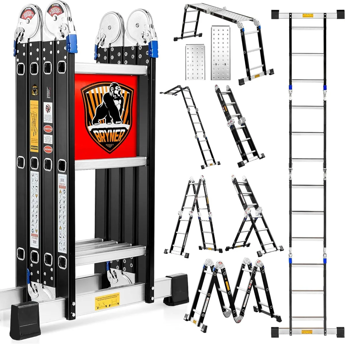 Silver aluminium multi-position ladder folded to 3.1 ft showing telescopic sections and steel joint locks