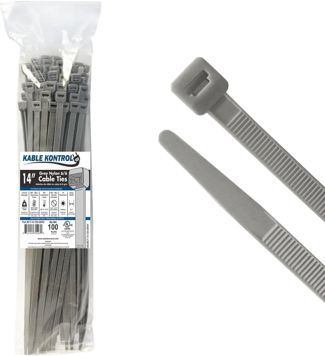 Ennovor Ennovor Kable Kontrol Gray Zip Ties 14 Inch 100 Pcs 120 Lbs — product photo
