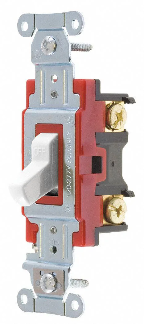White toggle wall switch, double pole, 20 A, 120/277V AC, 1.7 in high