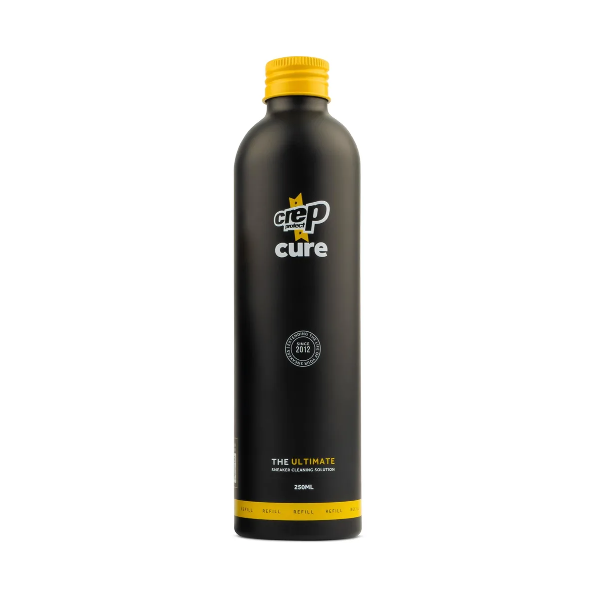 Yellow 250ml refill bottle for Crep Protect Cure shoe cleaner