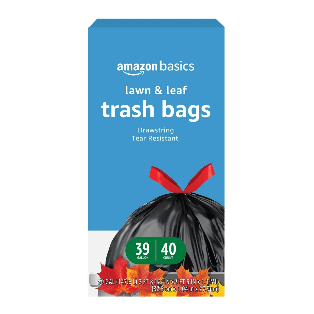 Box of 40 black unscented 39 gallon drawstring trash bags