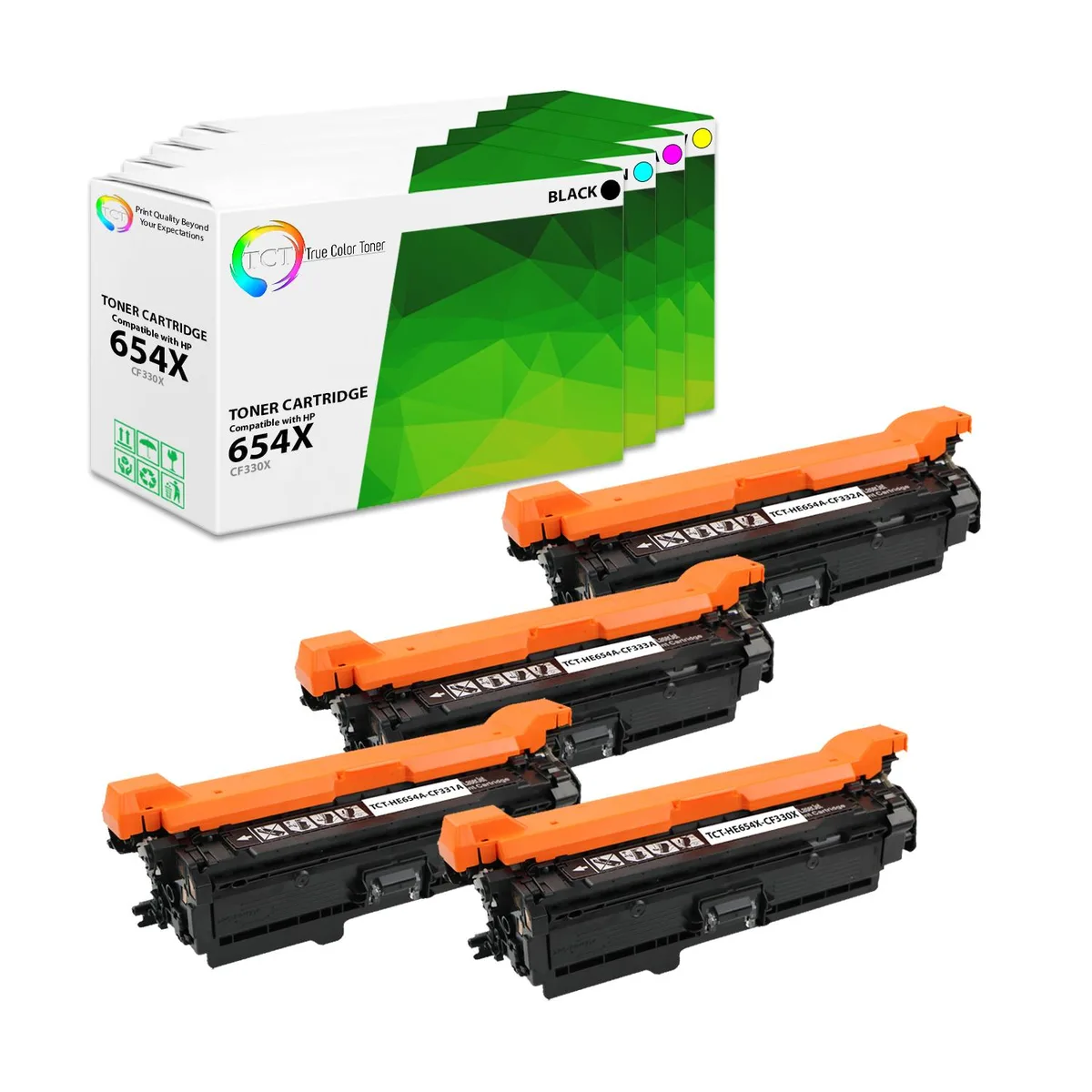 True Color Toner True Color Toner 654X 654A CF330X CF331A CF332A CF333A 4-pack toner cartridge — product photo