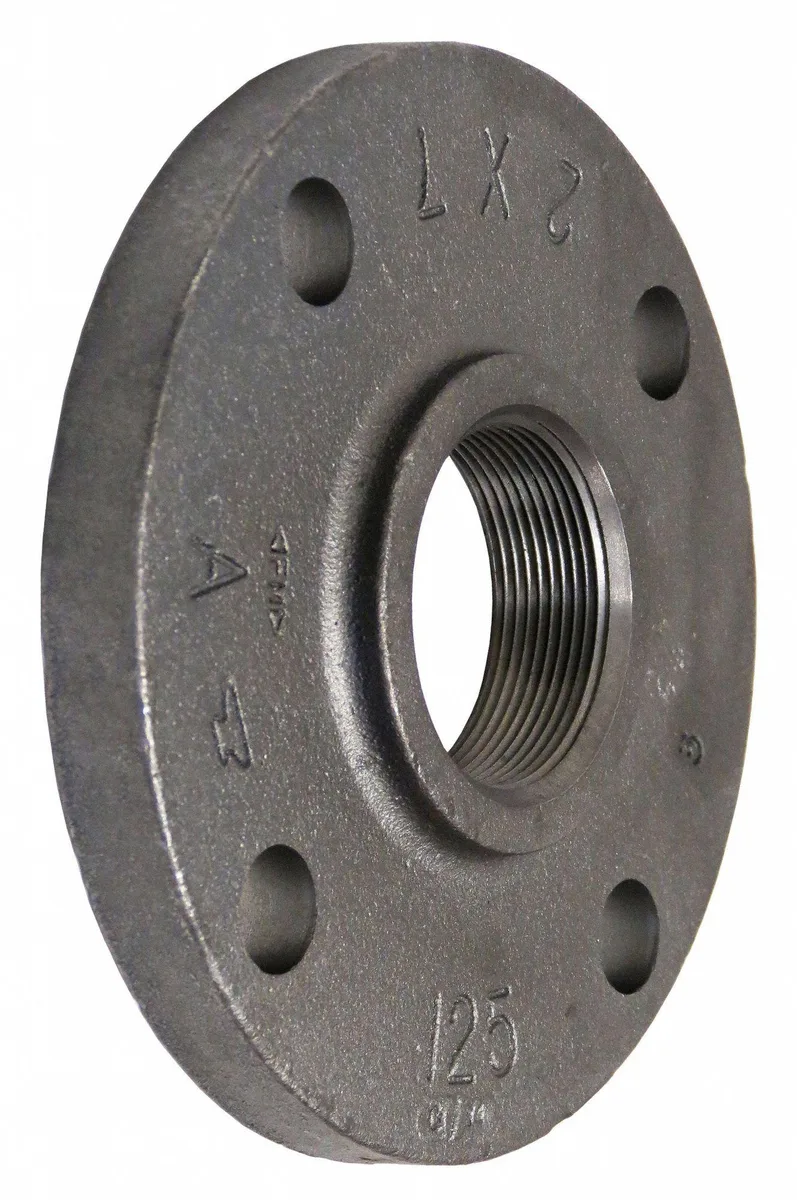 Cast iron reducing companion flange, 2 inch nominal pipe size, flanged by FNPT connection, 7 inch outside diameter