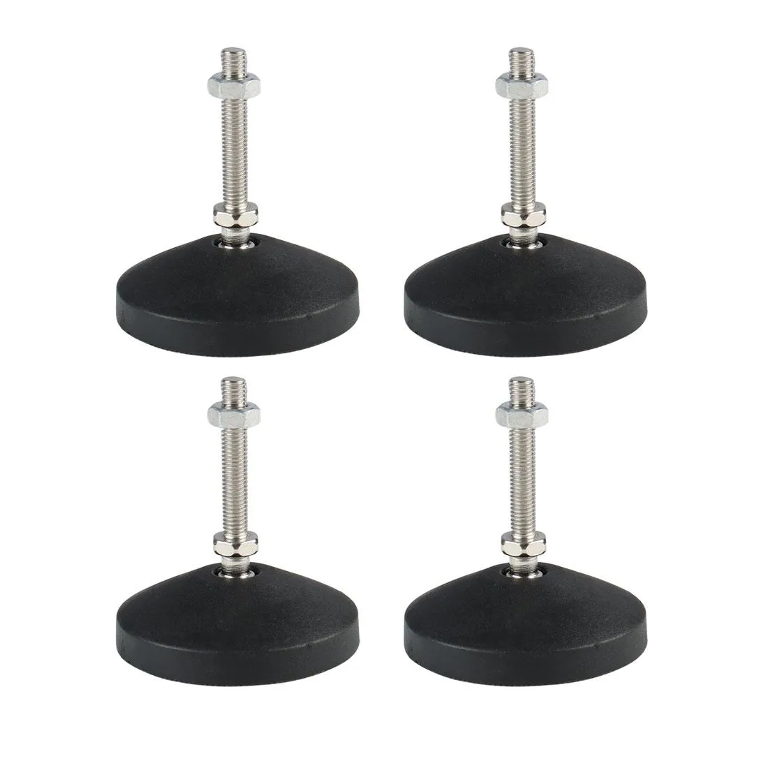 Four adjustable M8 leveling feet with 50mm threaded stems and 80mm plastic bases