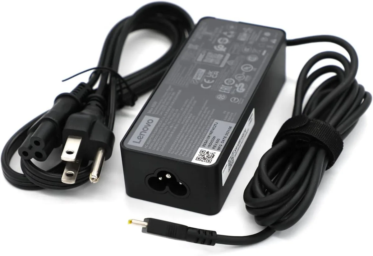 Compact black USB-C power adapter with foldable plug and cable attached